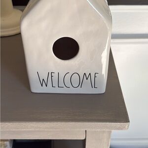 White Ceramic Welcome Birdhouse